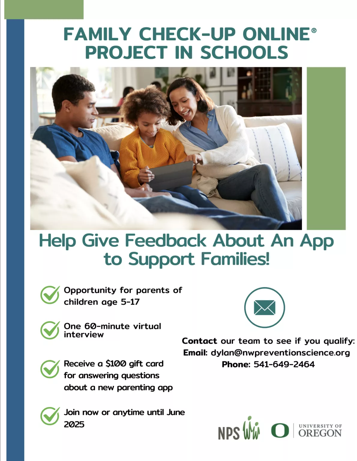 Flyer: Help give feedback about an app to support Families!