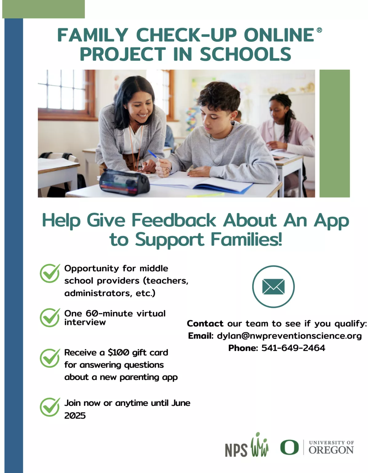 Flyer: Help give feedback about an app to support Families!